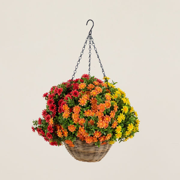 22” UV Resistant Autumn Artificial Falll Mixed Daisy Hanging Basket (Indoor/Outdoor)