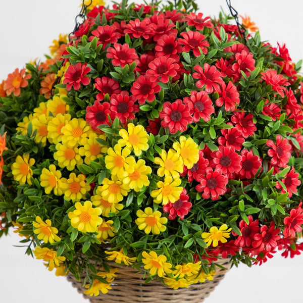 22” UV Resistant Autumn Artificial Falll Mixed Daisy Hanging Basket (Indoor/Outdoor)