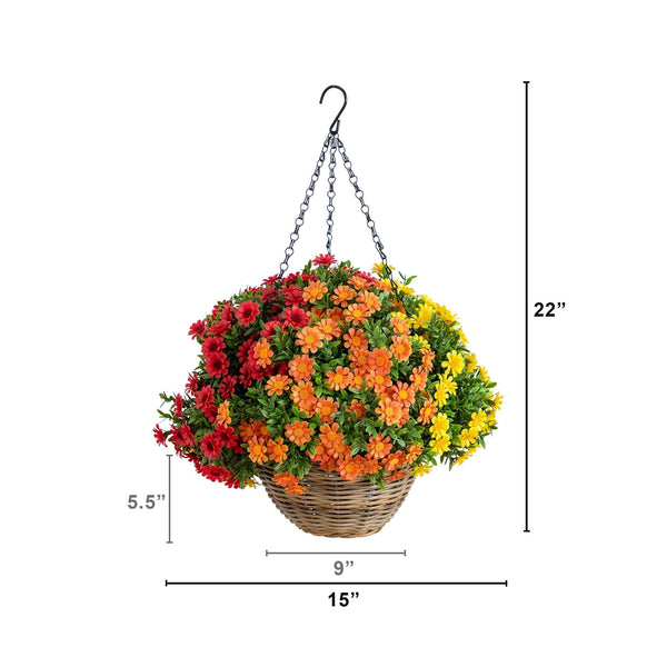 22” UV Resistant Autumn Artificial Falll Mixed Daisy Hanging Basket (Indoor/Outdoor)