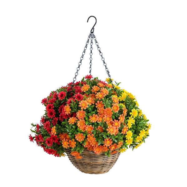 22” UV Resistant Autumn Artificial Falll Mixed Daisy Hanging Basket (Indoor/Outdoor)