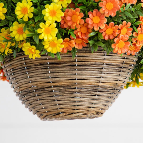 22” UV Resistant Autumn Artificial Falll Mixed Daisy Hanging Basket (Indoor/Outdoor)