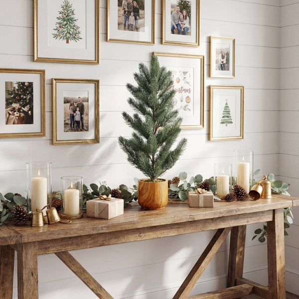 23” Artificial Christmas Pine Tree in Decorative Wood Planter