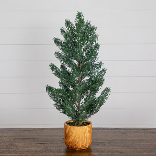 23” Artificial Christmas Pine Tree in Decorative Wood Planter