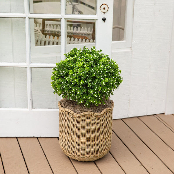 23" UV Resistant Artificial Flowering Boxwood Topiary with Integrated Ground Stake (Indoor/Outdoor)
