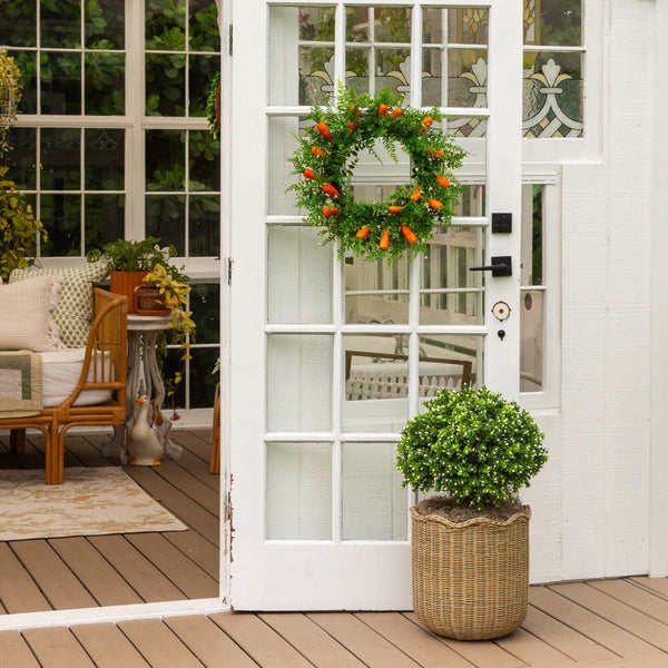 23" UV Resistant Artificial Flowering Boxwood Topiary with Integrated Ground Stake (Indoor/Outdoor)