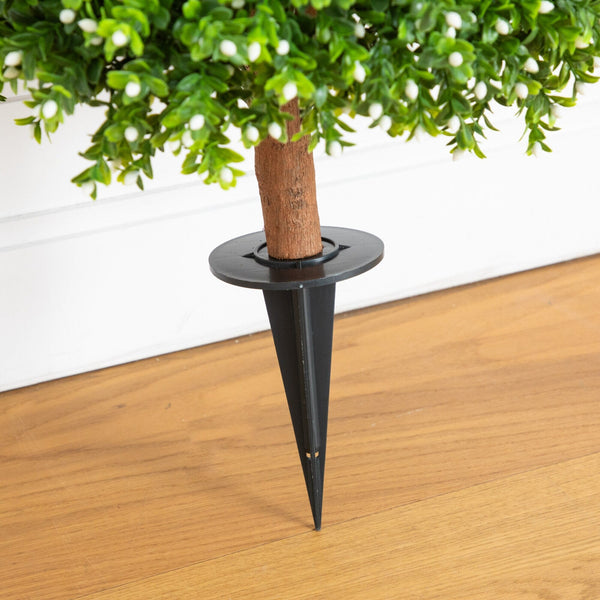 23" UV Resistant Artificial Flowering Boxwood Topiary with Integrated Ground Stake (Indoor/Outdoor)