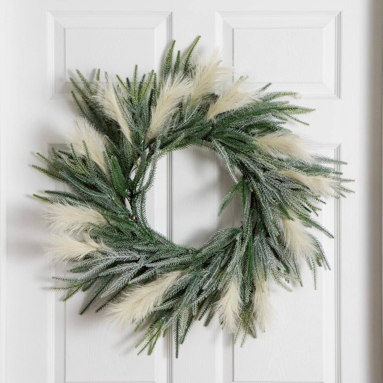 24" Artificial Balsma Fir Pine and Pampas Wreath with 50 Color Changing LED Lights