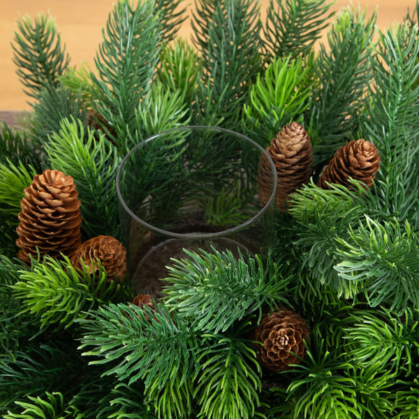 24” Artificial Christmas Pine Double Candle Holder with Pinecones