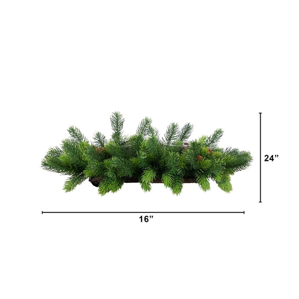 24” Artificial Christmas Pine Double Candle Holder with Pinecones