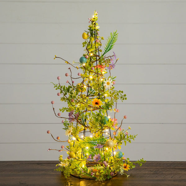 24" Artificial Easter Cone Tree with Wild Flowers and Mini Eggs