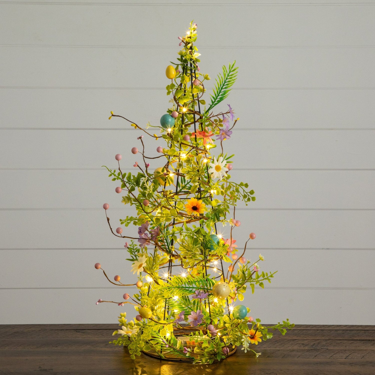 24" Artificial Easter Cone Tree with Wild Flowers and Mini Eggs