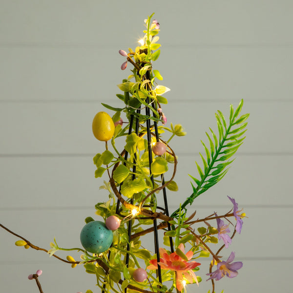 24" Artificial Easter Cone Tree with Wild Flowers and Mini Eggs