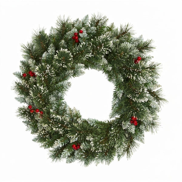 24” Artificial Frosted Swiss Pine Wreath with Berries