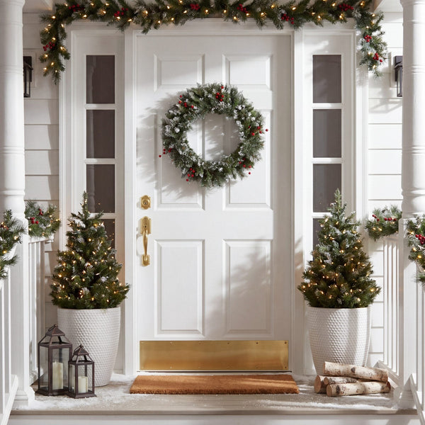 24” Artificial Frosted Swiss Pine Wreath with Berries