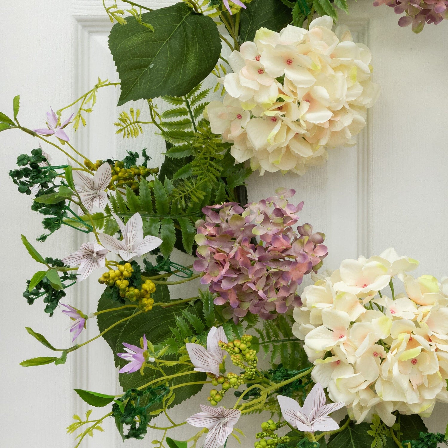 24” Artificial Hydrangea & Berry Wreath Lively Greens and Purple