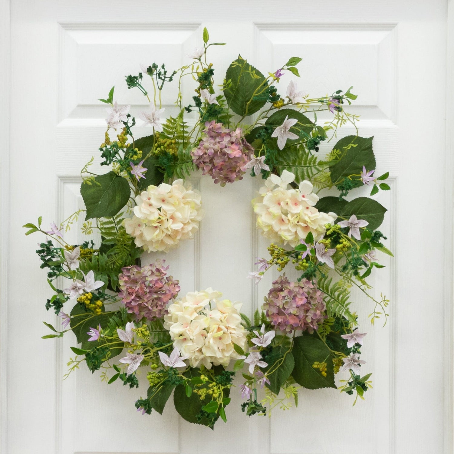 24” Artificial Hydrangea & Berry Wreath Lively Greens and Purple