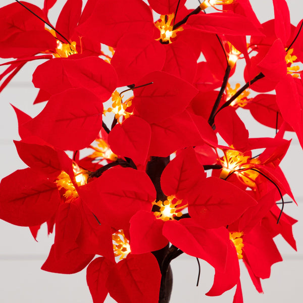 24” Artificial Pre-Lit Poinsettia Christmas Tree with 24 LED Lights