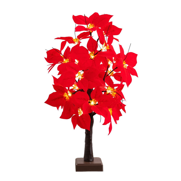 24” Artificial Pre-Lit Poinsettia Christmas Tree with 24 LED Lights