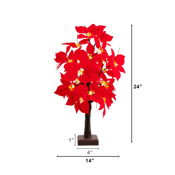 24” Artificial Pre-Lit Poinsettia Christmas Tree with 24 LED Lights