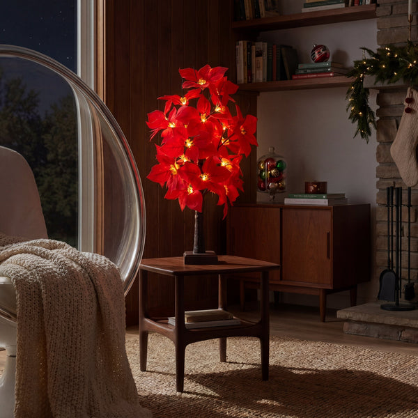 24” Artificial Pre-Lit Poinsettia Christmas Tree with 24 LED Lights