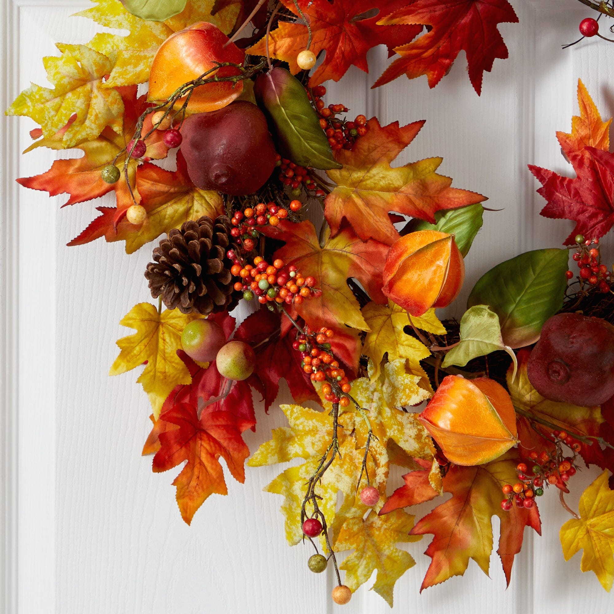 24” Autumn Maple Leaf and Berries Fall Artificial Wreath | Nearly Natural