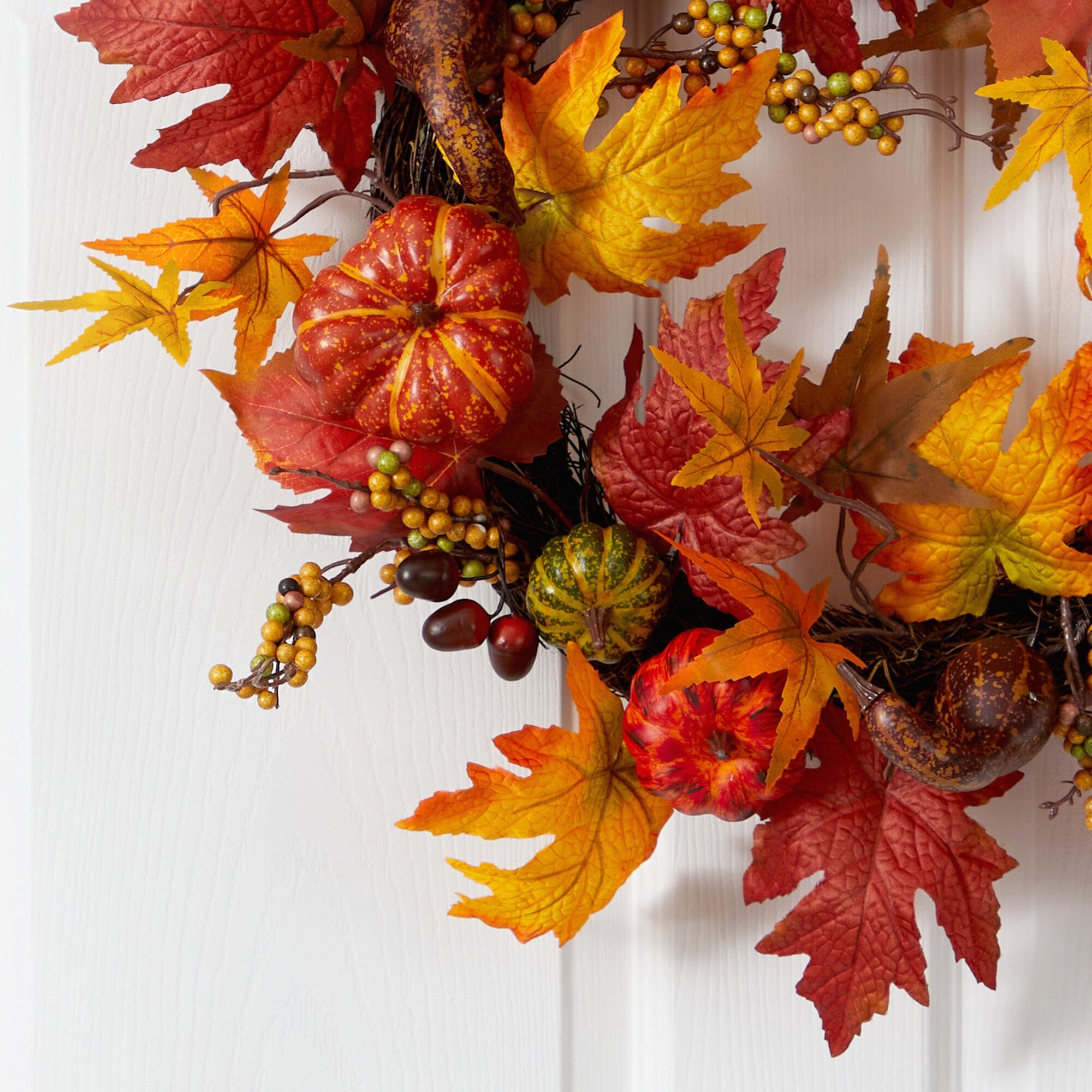 24” Autumn Pumpkin and Berries Artificial Fall Wreath | Nearly Natural