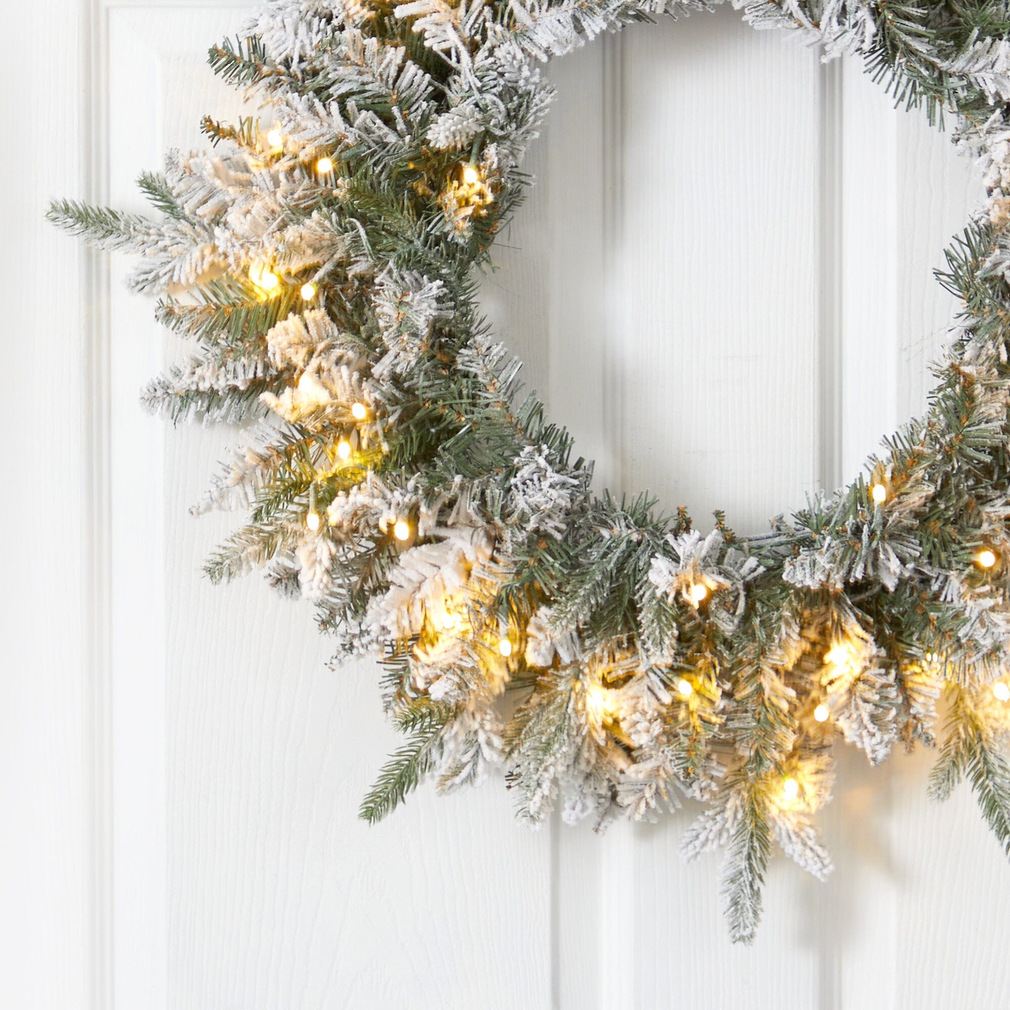 24” Flocked Artificial Christmas Wreath with 50 LED Lights | Nearly Natural