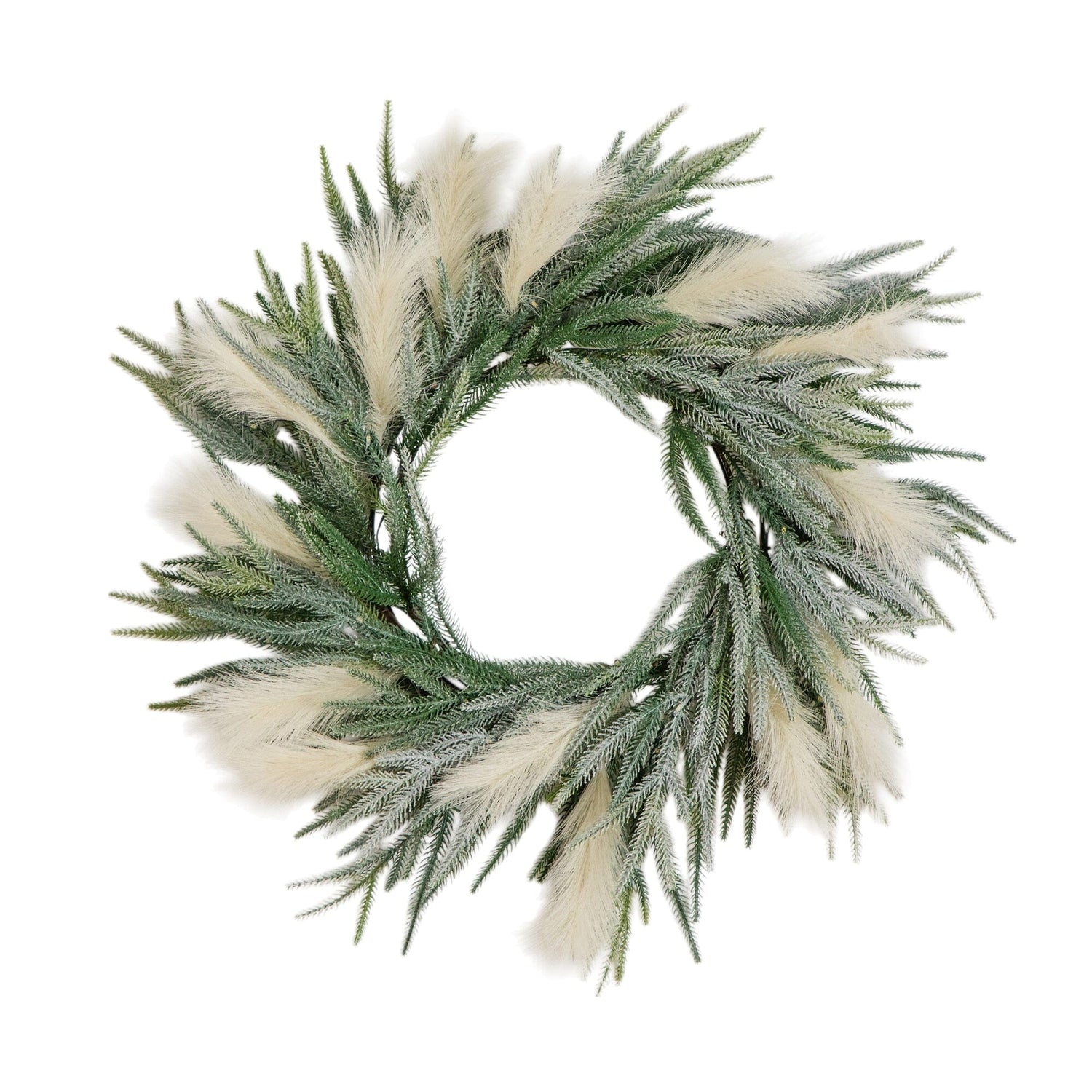 24" Artificial Balsma Fir Pine and Pampas Wreath with 50 Color Changing LED Lights
