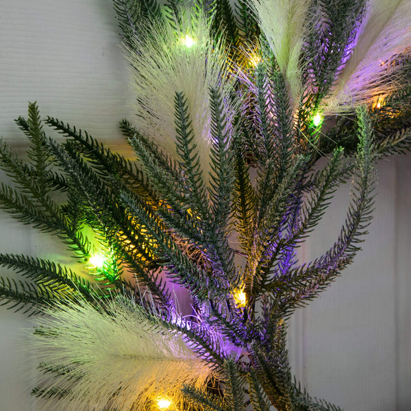 24" Artificial Balsma Fir Pine and Pampas Wreath with 50 Color Changing LED Lights