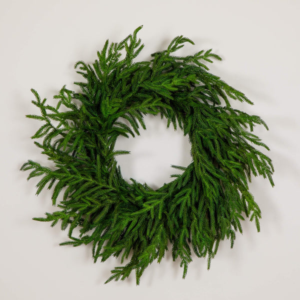 24" Artificial Real Touch Norfolk Island Pine Wreath with Natural Look