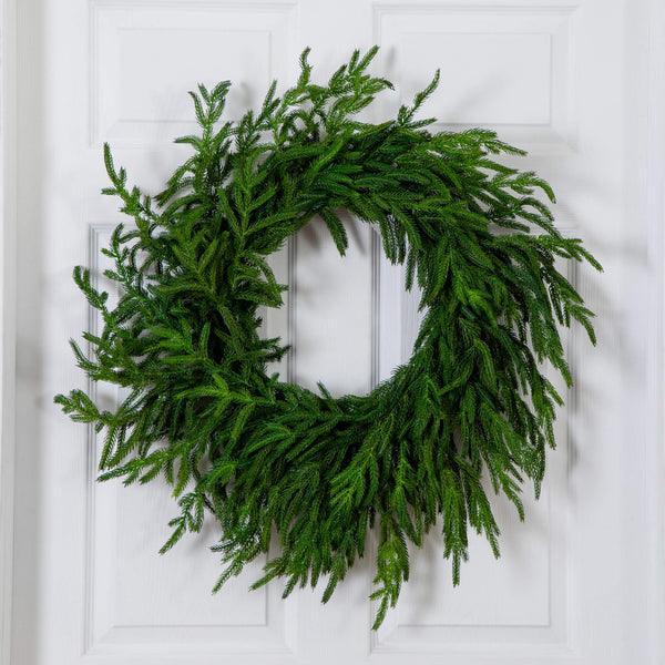 24" Artificial Real Touch Norfolk Island Pine Wreath with Natural Look