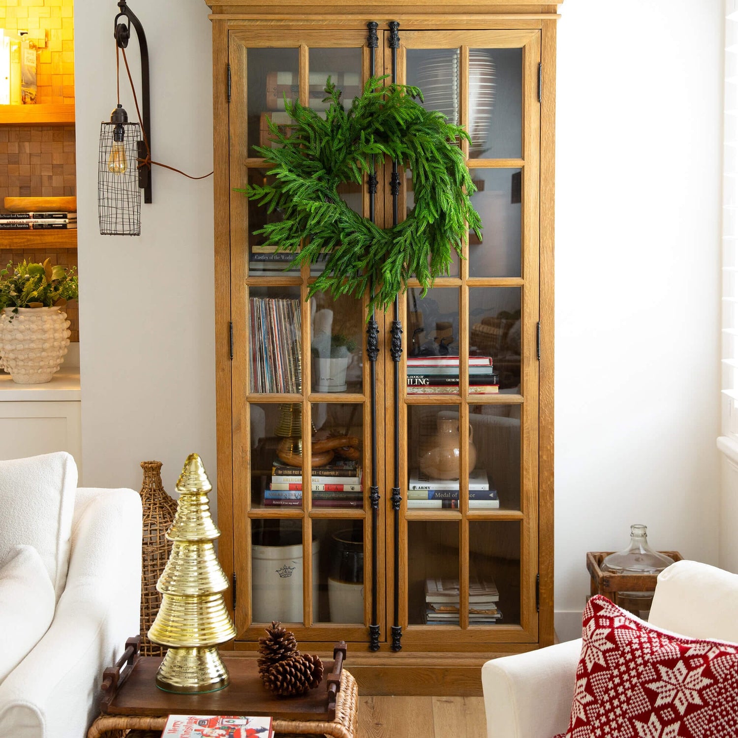 24" Artificial Real Touch Norfolk Island Pine Wreath with Natural Look