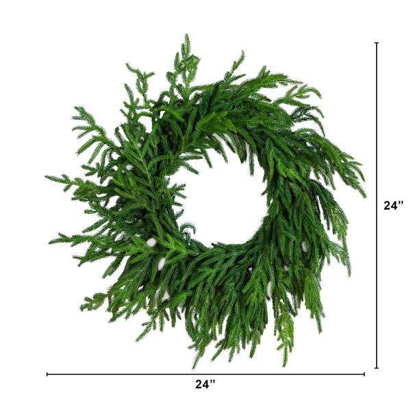 24" Artificial Real Touch Norfolk Island Pine Wreath with Natural Look