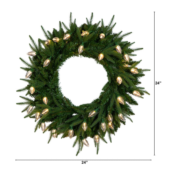 24" Pre-Lit Artificial Luxembourg Pine Christmas Wreath with 35 Multicolored Traditional Bulb LED Lights