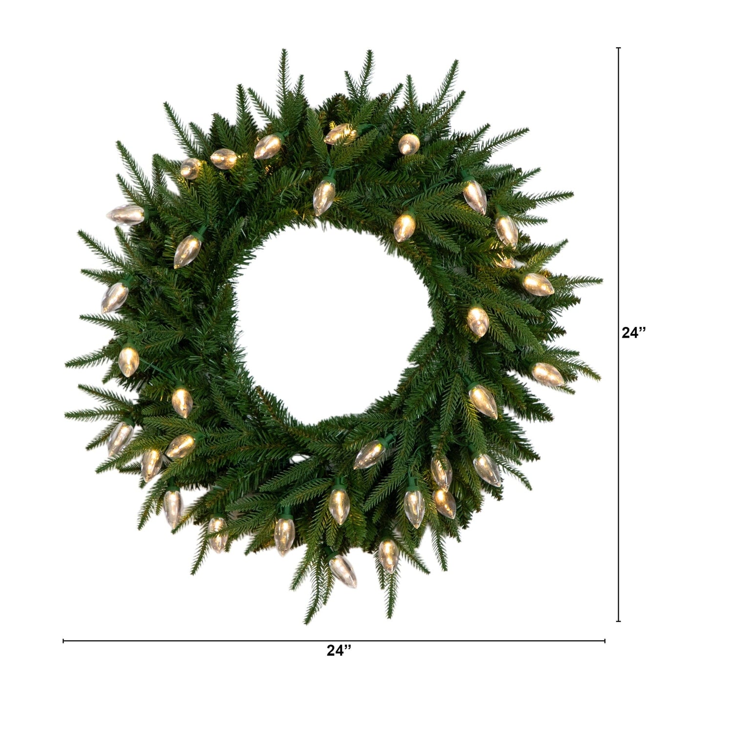 24" Pre-Lit Artificial Luxembourg Pine Christmas Wreath with 35 Multicolored Traditional Bulb LED Lights