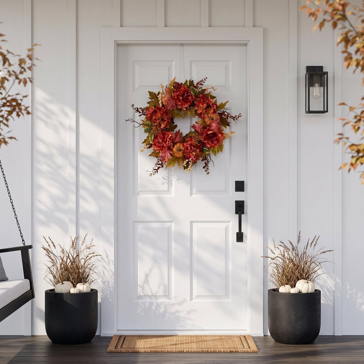 24” Peony, Hydrangea and Pumpkin Fall Artificial Wreath
