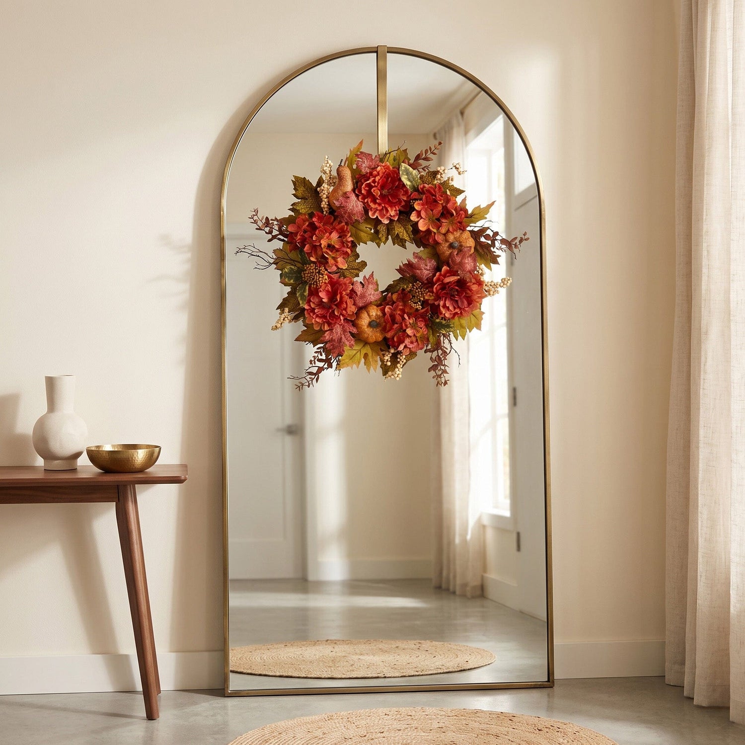 24” Peony, Hydrangea and Pumpkin Fall Artificial Wreath