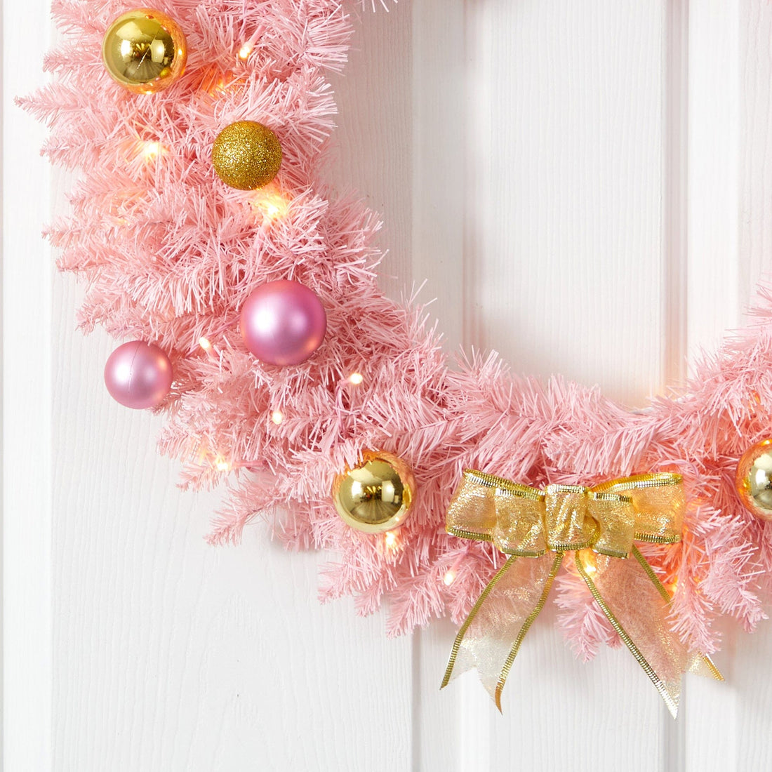 Prelit Christmas Hoop Wreath With Lighted House - Pink Holiday Decor (24 Inch Diameter) 5 thumbnail image