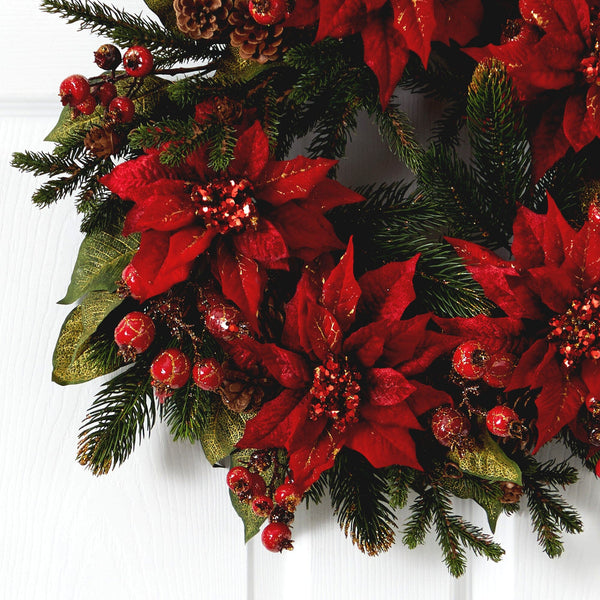 24" Poinsettia & Berry Wreath"