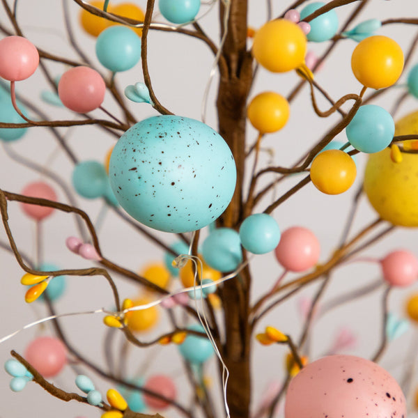 24" Pre-Lit Artificial Easter Egg Twig Tree with 30 LED Lights in Burlap Wrapped Base - Set of 2