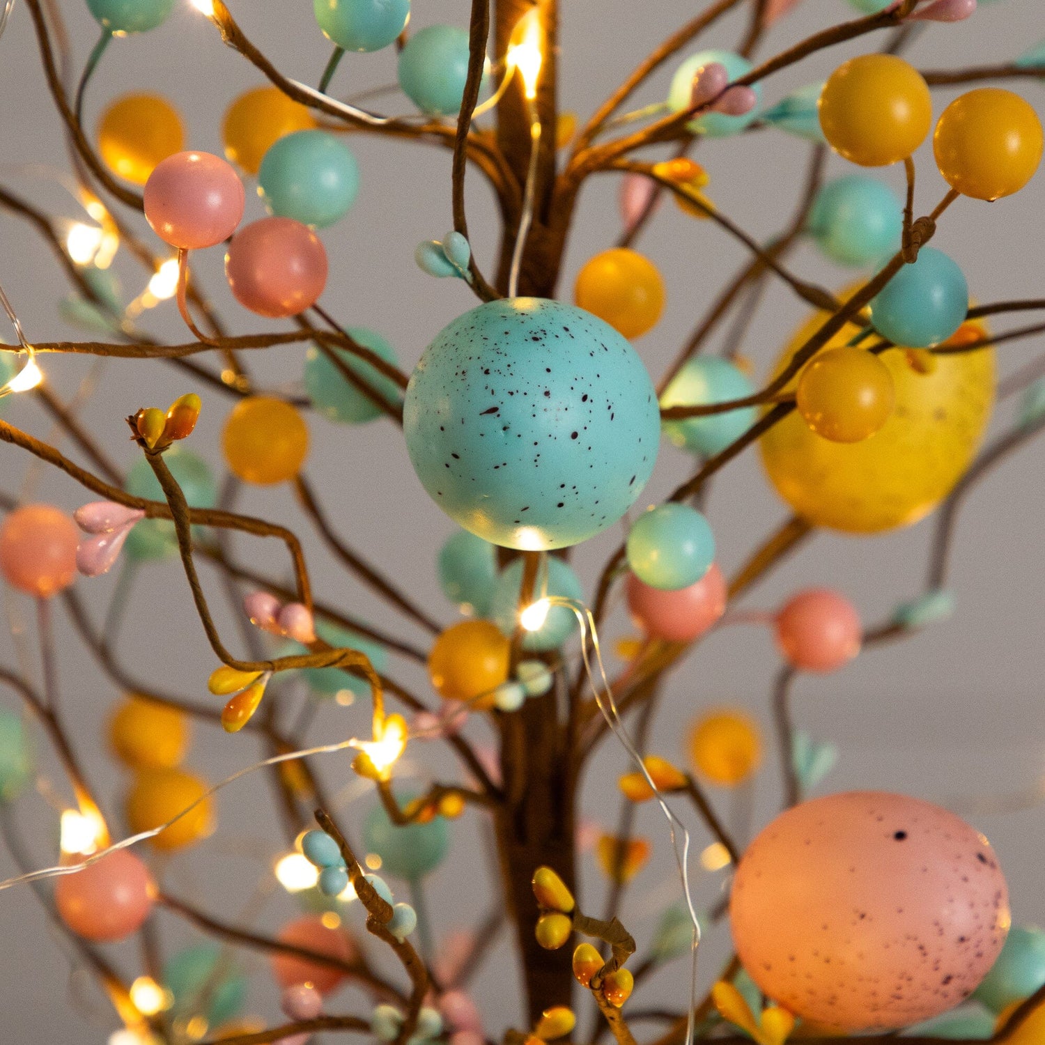 24" Pre-Lit Artificial Easter Egg Twig Tree with 30 LED Lights in Burlap Wrapped Base - Set of 2