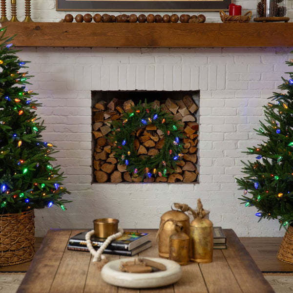 24" Pre-Lit Artificial Luxembourg Pine Christmas Wreath with 35 Multicolored Traditional Bulb LED Lights