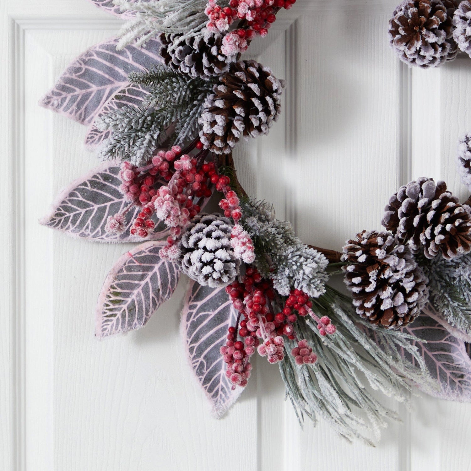 24” Snowy Magnolia Berry Artificial Wreath