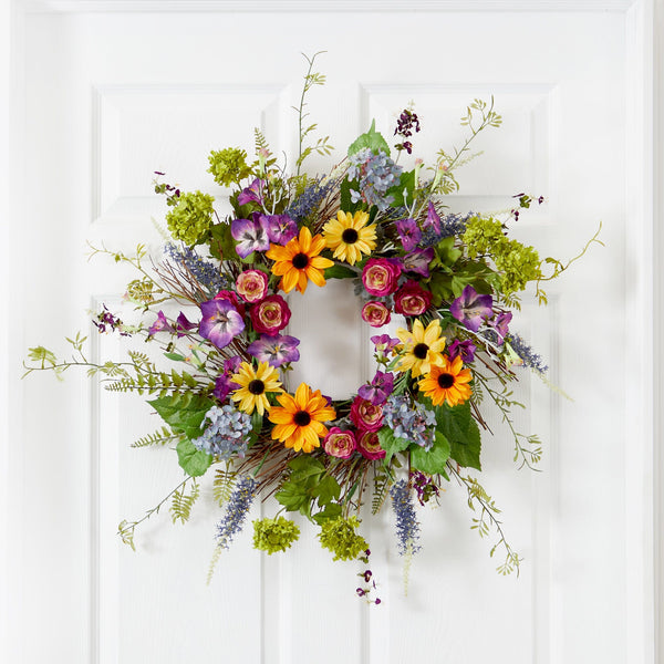 24” Spring Garden Wreath w/Twig Base | Nearly Natural