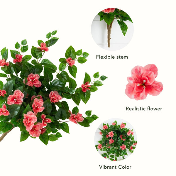 24" UV Resistant Artificial Azalea Hanging Plant (Indoor/Outdoor) - Set of 3
