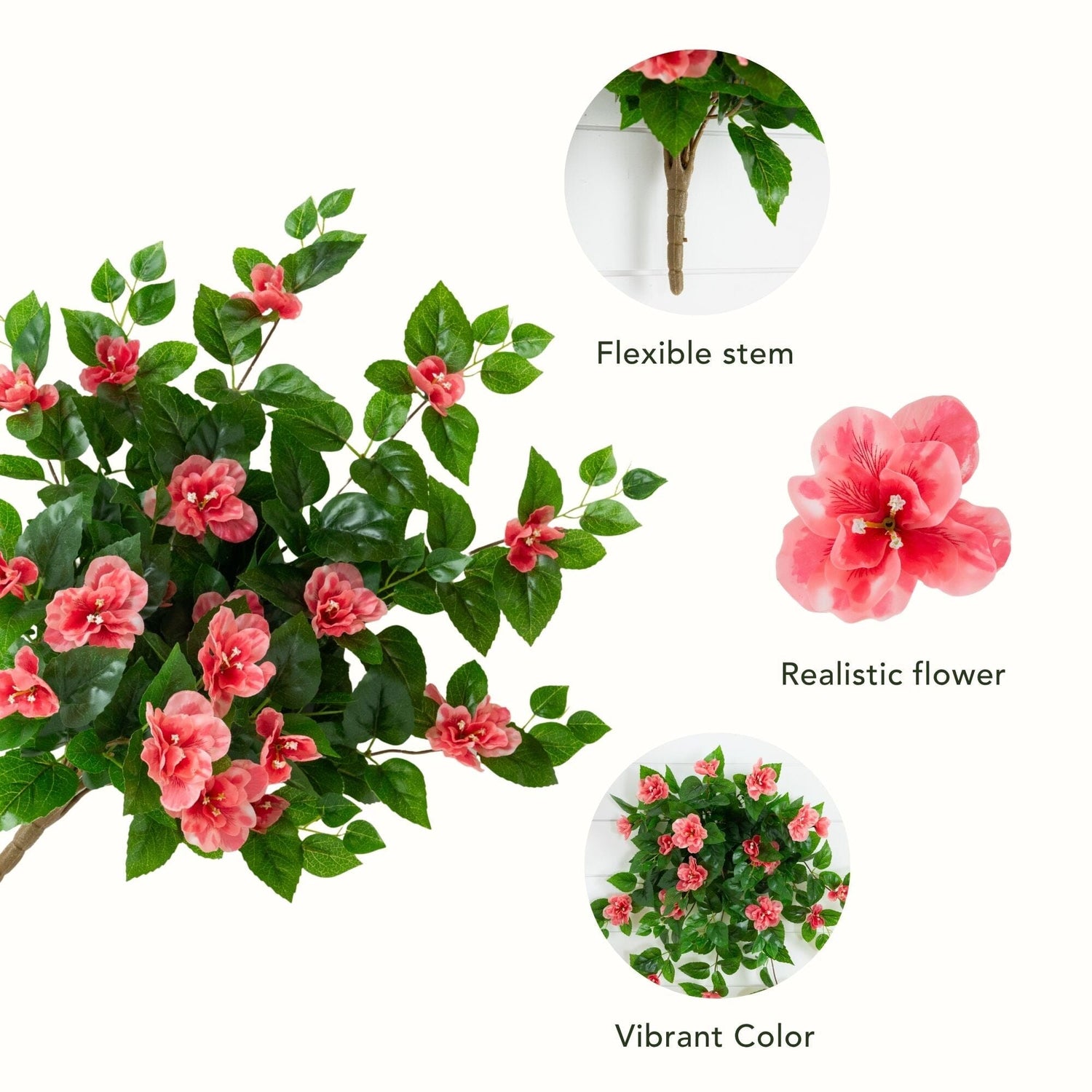 24" UV Resistant Artificial Azalea Hanging Plant (Indoor/Outdoor) - Set of 3
