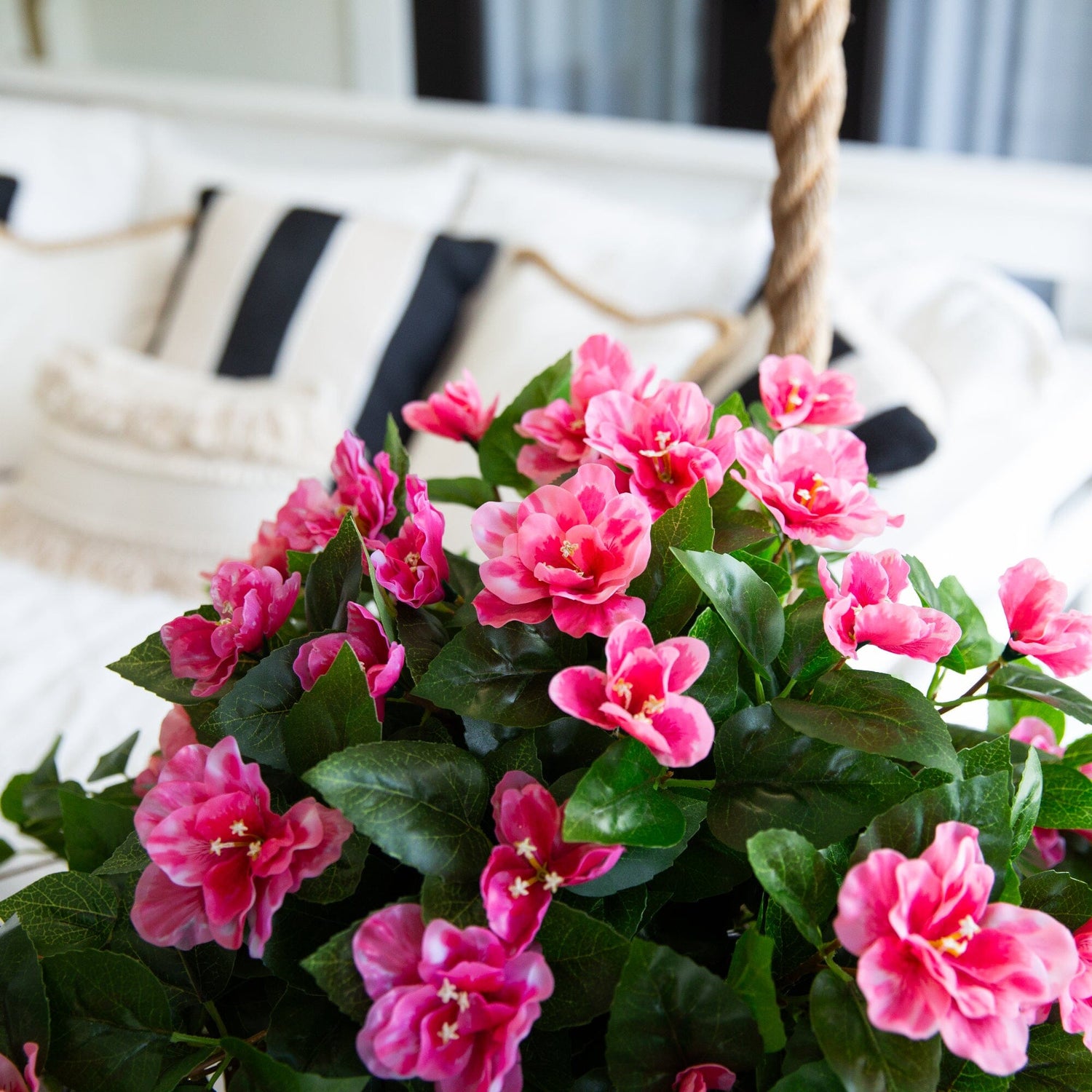 24" UV Resistant Artificial Azalea Hanging Plant (Indoor/Outdoor) - Set of 3