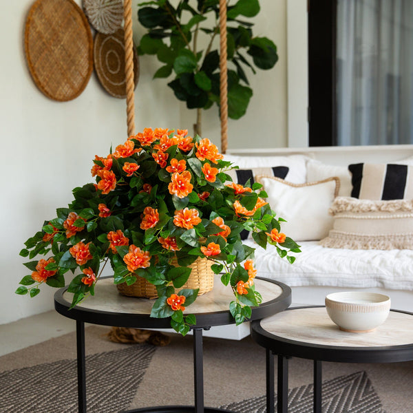 24" UV Resistant Artificial Azalea Hanging Plant (Indoor/Outdoor) - Set of 3