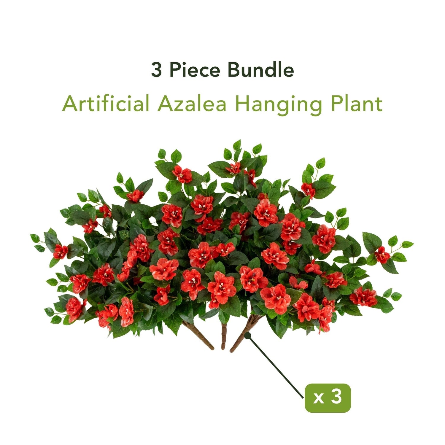 24" UV Resistant Artificial Azalea Hanging Plant (Indoor/Outdoor) - Set of 3
