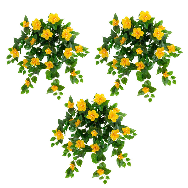 24" UV Resistant Artificial Azalea Hanging Plant (Indoor/Outdoor) - Set of 3